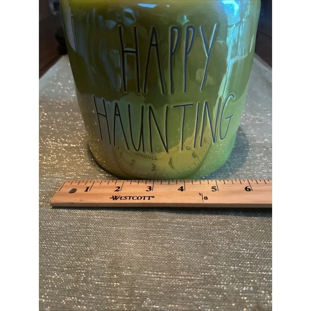 Rae Dunn By Magenta Happy Haunting Green Handle Canister Candy Cookie Jar EUC